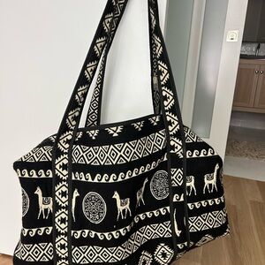 Ecuadorian Black and White Patterned Tote Duffel Bag